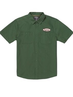 Captain Fin Gaslight Short Sleeve Button Up Shirt Green Mens Medium
